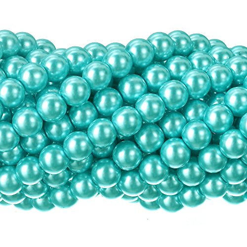 RUBYCA 200Pcs Czech Tiny Satin Luster Glass Pearl Round Beads DIY Jewelry Making 8mm Aquamarine Blue