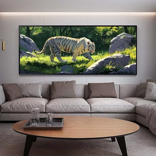 Peinture diamant tigre et forêt pour sublimer les grands murs de votre salon