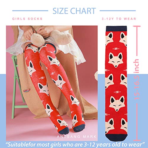 Girls Knee High Socks 6 Pairs Animal Pattern (3-12 Years Old, Animal G)