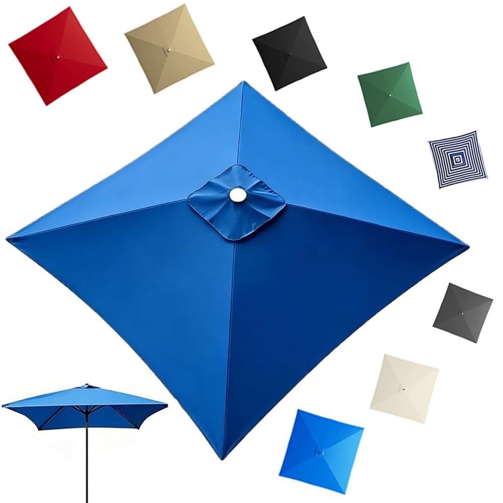 GJPXFR 4/8 Ribs Square Umbrella Replacement Canopy, 8x8ft 9.8x9.8ft Outdoor Parasol Canopy Cover Patio Umbrella Top Cover Replacement Fabric(Blue,2.5x2.5m/8.2x8.2ft)
