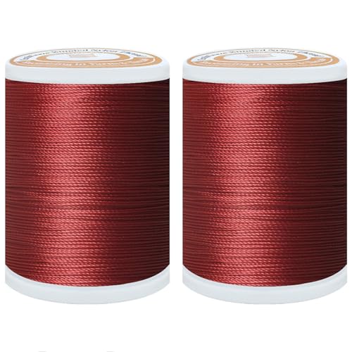Hilo de nailon adherido resistente para coser, tamaño #40 Tex75, hilos para coser cuero, lienzo, zapatos, hilos de tapicería al aire libre, paquete de 2 (300 yardas cada uno) (rojo ladrillo)