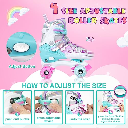 Pliimona Girls Roller Skates, 4 Size Adjustable All 8 Light Up Wheels Roller Skate For Boys, Beginner Kids Roller Skates Indoor Outdoor #TOP1
