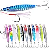 Aorace 12pcs 80g 11.3cm Metal Jigs Saltwater Fishing Lures Jigging Spoon Lures Kit for Long Casting Surf Fishing Slow Vertical Casting Artificial Lead Jigs Assortment for Bass Sea Trout