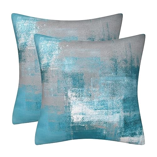 DILOXNSU Cushion Covers 45 x 45 Set of 2 Double-Sided Teal Grey Velvet Abstract Art Painting Modern Decorative 18 x18 Inch Pillow Cover for Sofa Livingroom Bed Cushions Cases