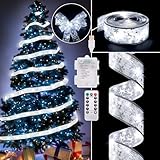 Christmas Decorations - 2.5Inch x 66Ft 200 Led Christmas Tree Ribbon Lights with 8 Lighting Modes, Battery Operated & USB Powered Fairy String Lights with Timer for Xmas Tree Decor