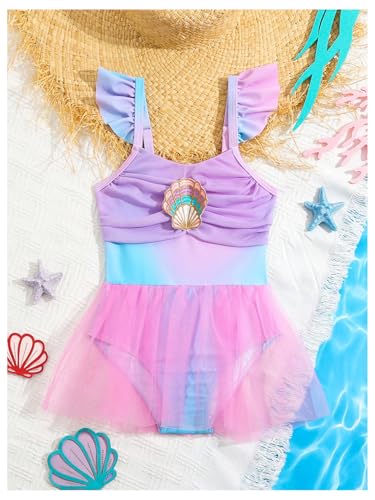Image of WDIRARA Toddler Girl's One Piece Swimsuit Ruffle Ruched Sleeveless Bathing Suit with Mesh Skirt