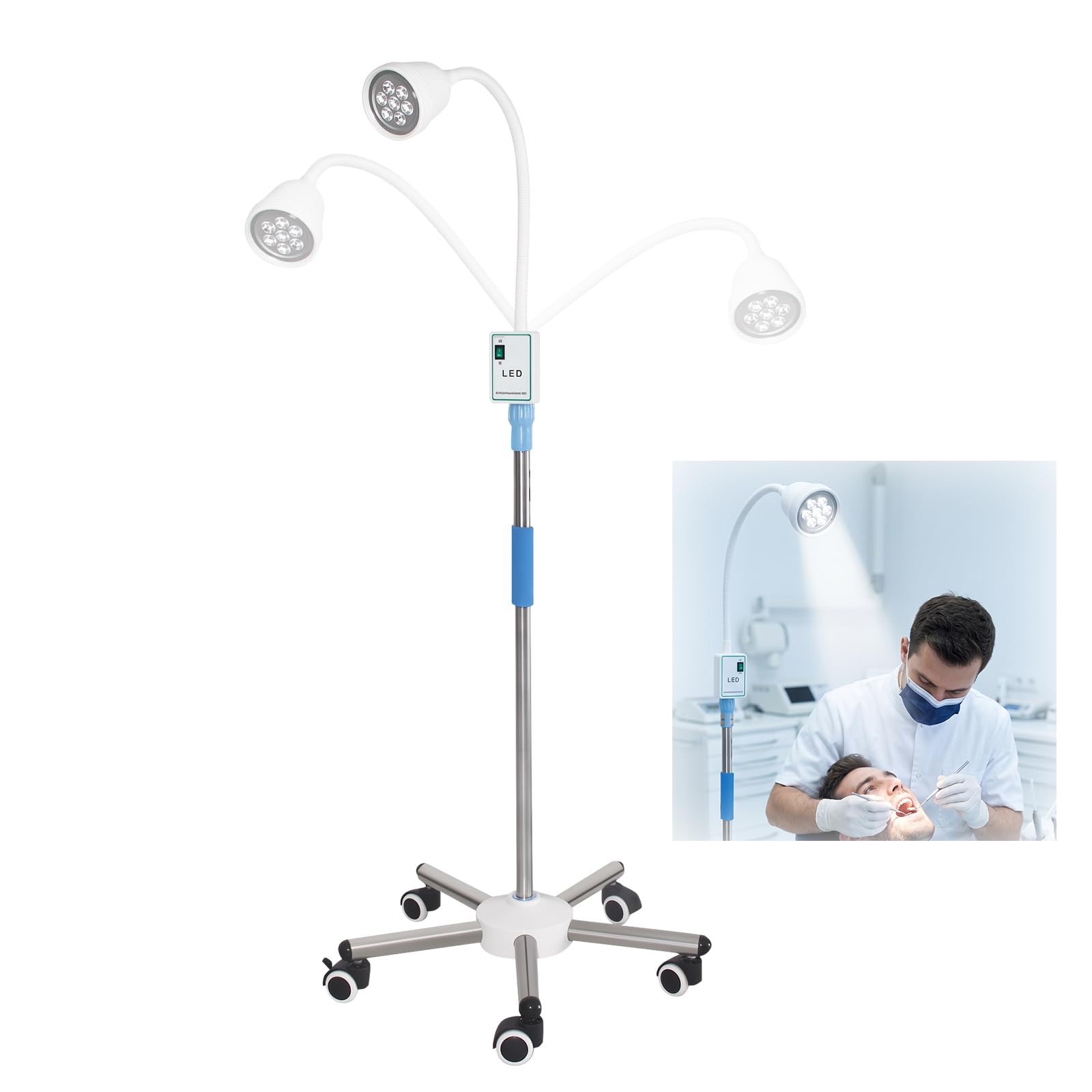 Lampada portatile a LED da 21 W, 21000 lux, flessibile a 360° e 5 ruote