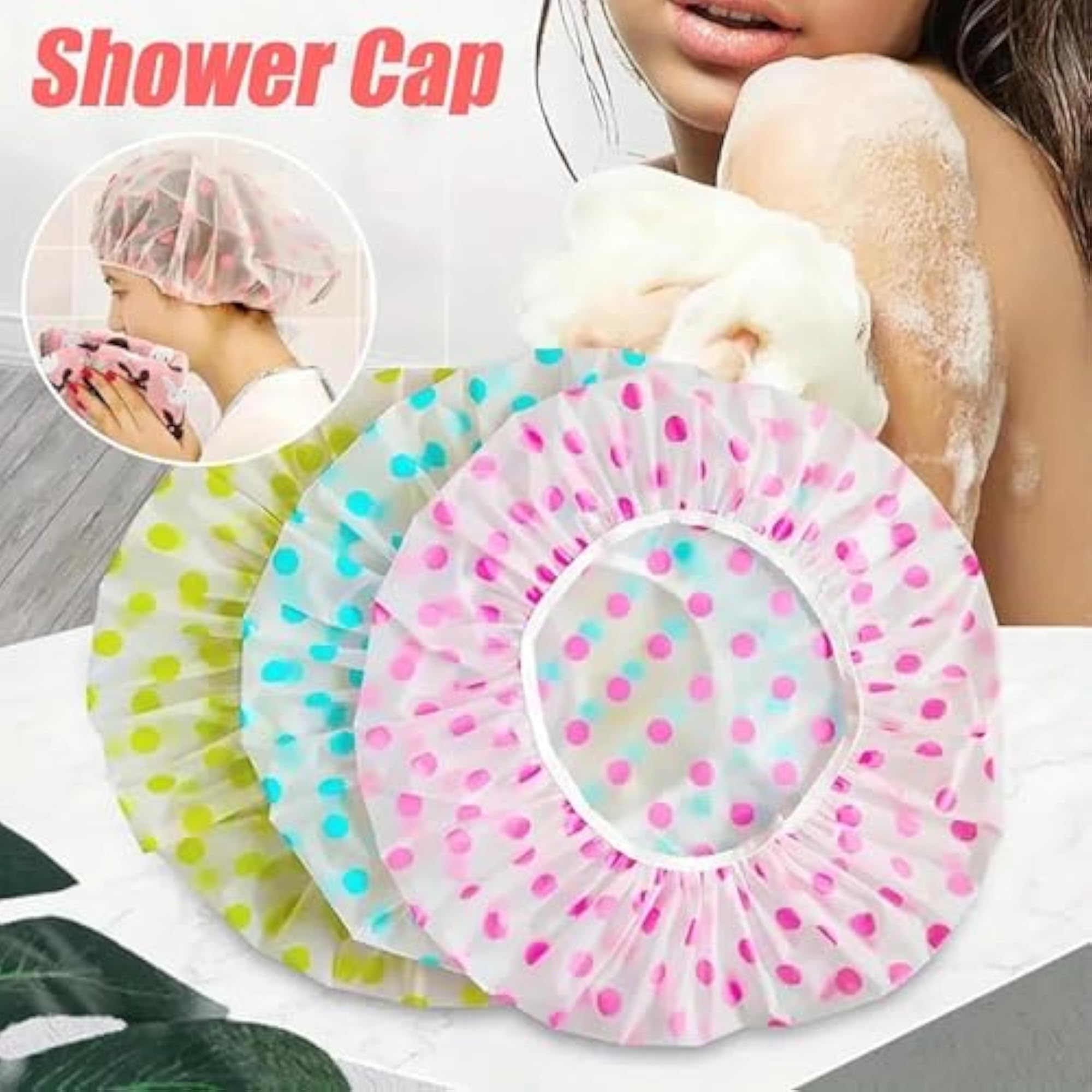 Adult Printed Reusable Bath Hat Shower Caps, 6 Piece Pack