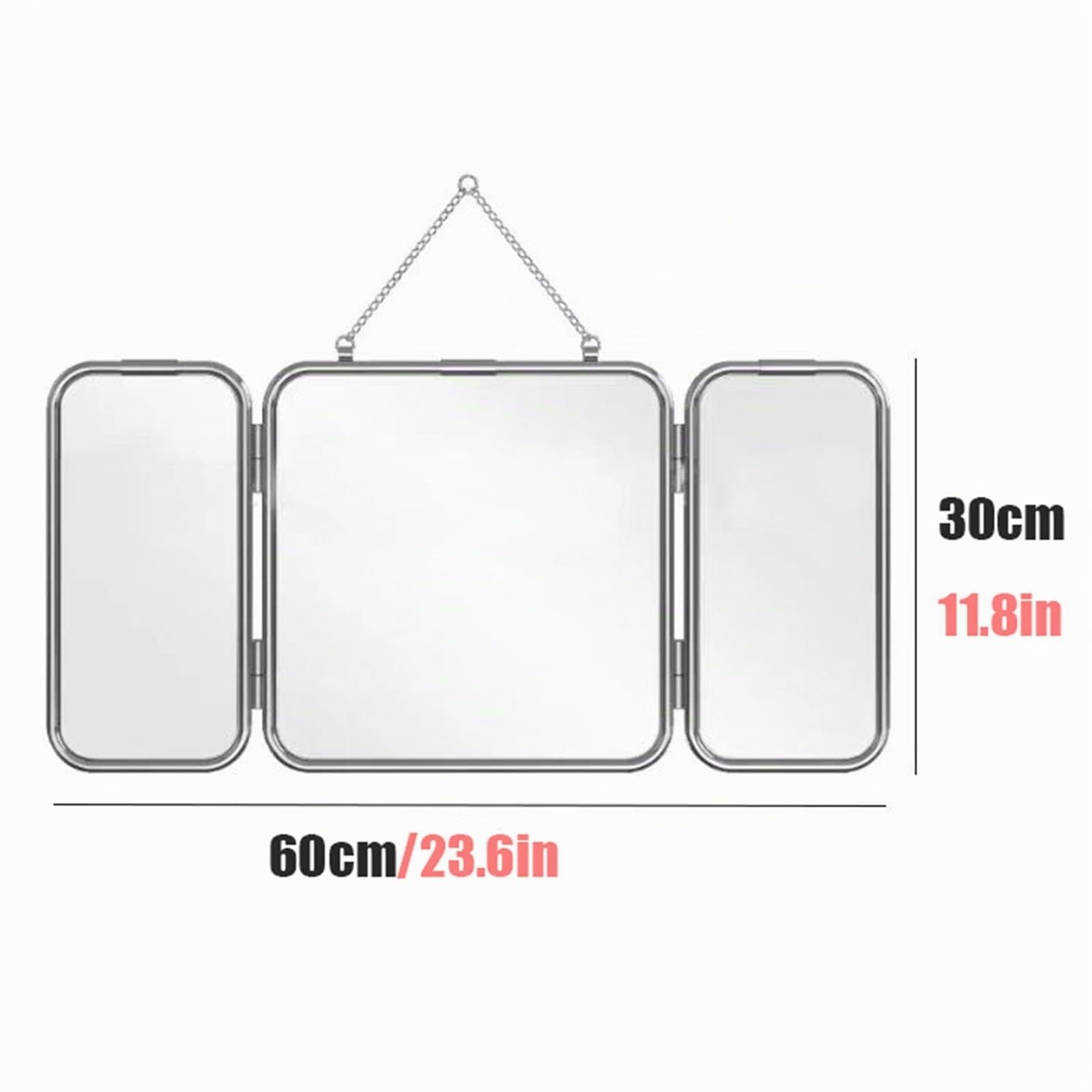 Miroir en Verre À Trois Volets, Miroir De Coiffeuse, Miroir De Maquillage Pliable pour Maison, Miroir De Rasage Mural avec Chaîne, pour Salle De Bain, Salon, Couloir