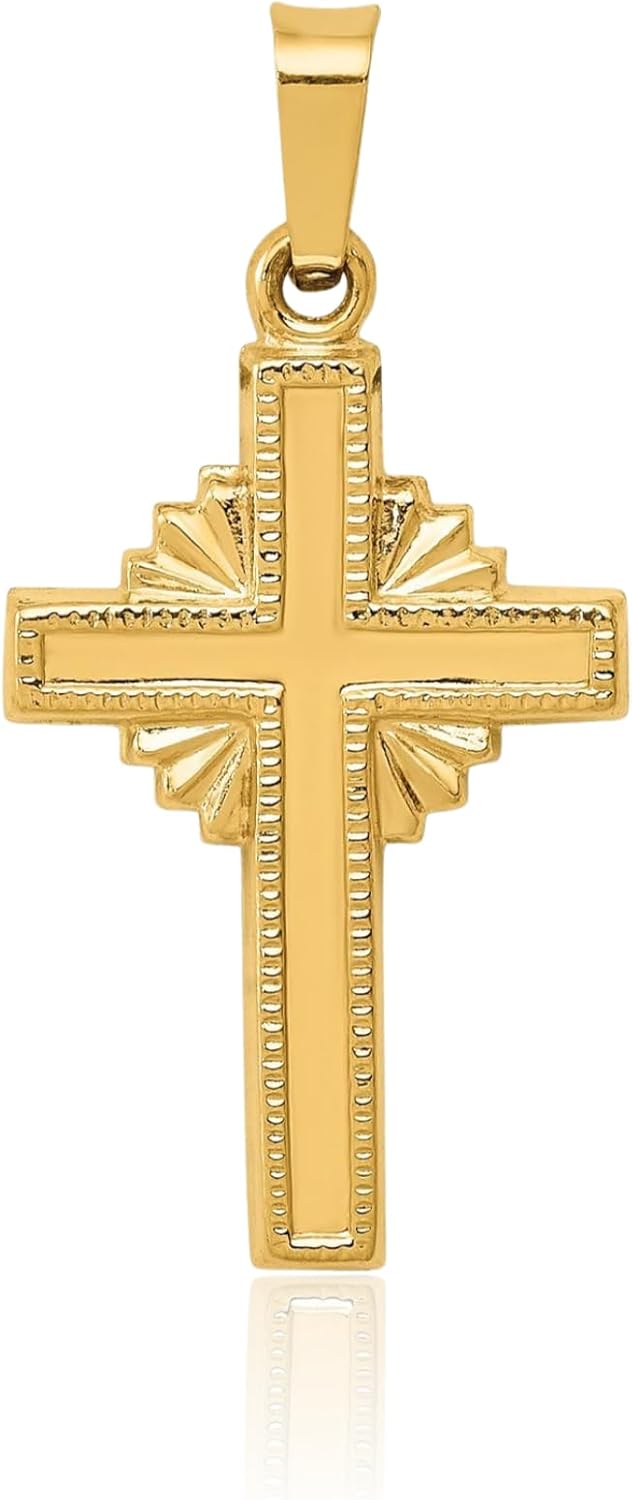 IceCarats 14K Yellow Gold Large Heart Celtic Claddagh Iona Cross Pendant Necklace 27mm 1.1 inch Lightweight, Polished, Textured For Her For Him