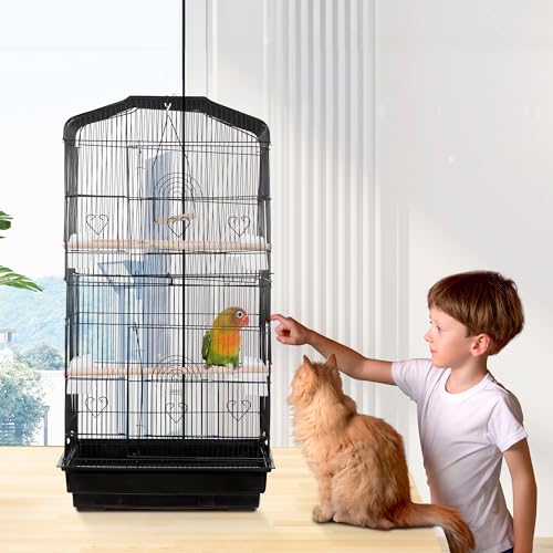 ZENY 63.4 Inch Bird Cage, Rolling Wrought Iron Parrot Cage with Side-Out Tray, Storage Shelf, Pet Bird House for Parrot Cockatiel Cockatoo Parakeet Macaw Finches - Image 5