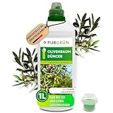Purgrün® Olivenbaum-Dünger 1 Liter – Organisch-mineralische Rezeptur – Premium-Flüssigdünger mit Spurennährstoffen – NPK 8+8+6 – Für gesundes Wachstum & aromatische Oliven – Mit Guano & Aqua Plus