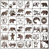 35 Pack Bear Stencils for Painting on Wood, Pine Tree Stencils Bear Claw Wildlife Animal Stencil Template for DIY Craft Wall Fabric Rock Chalkboard Sign School Art Scrapbook Projects (Bear)