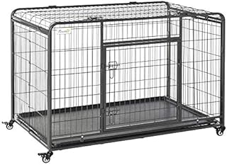 PawHut Metal Dog Cage Kennel Locking Door & Wheels Removable Tray Openable Top For Extra Large Pets 125 x 76 x 81 cm