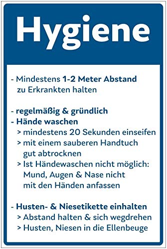 Hygieneregeln Schild 300×200 mm für COVID-19 Hinweise