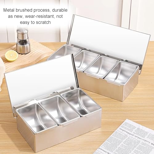 Juego de especias de acero inoxidable con recipientes y tapas, dispensador de condimentos para especias, salsas, mermeladas e ingredientes, 57 x 18,5 x 14,5 cm