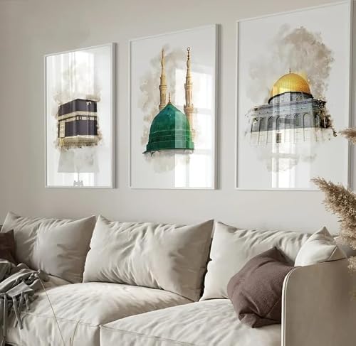 LTjiajuypd Canvas Poster Islamic Holy Sites Print Wall Art Dome Of The Rock Decor(60x80cm-3Pcs)