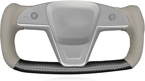 Miniatura 23 de MEWANT Funda para volante de cuero PU cosida a mano y fibra de carbono brillante para Tesla Yoke Modelo S Plaid 2021-2023 / Modelo X 2021-2023 11