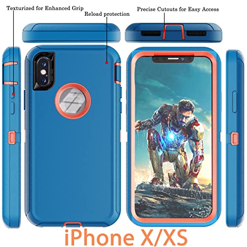 Ymhxcy For Iphone X Case Iphone Xs Case Shockproof Dropproof Dust-Proof Drop Proof 3-Layer Durable Phone Case Heavy Duty Protection Phone Case Cover For Apple Iphone X/Xs 5.8“ Blue And Orange #TOP2