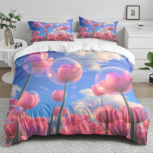 Copripiumino Singolo Rosa Violetta Copriletto Matrimoniale Estivo Microfibra Copripiumino Matrimoniale, 2 Federa Del Cuscino (135×200 Cm)