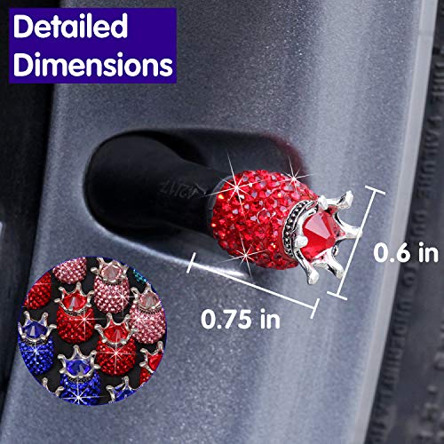 image for JUSTTOP Car Tire Valve Stem Caps, 4 Pack Handmade Crown Crystal Rhines
