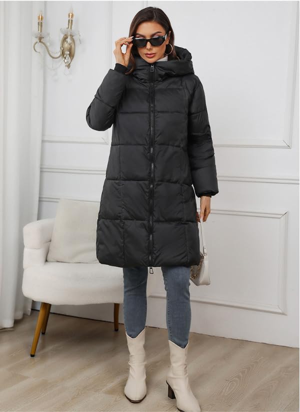 Chaqueta Acolchada Larga con Capucha Mujer con Cremallera Invierno Engrosad Parka Abrigos Plumas Cálido Cortaviento