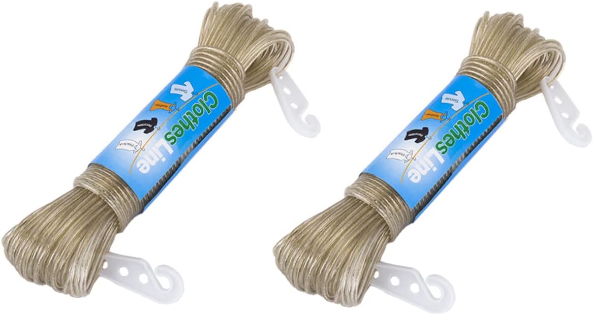 Alipis 2pcs Windproof PVC Coated Clothesline Hanging Rope for Use Lightweight and Portable Clothes Drying with Hooks for Home and Travel Transparent