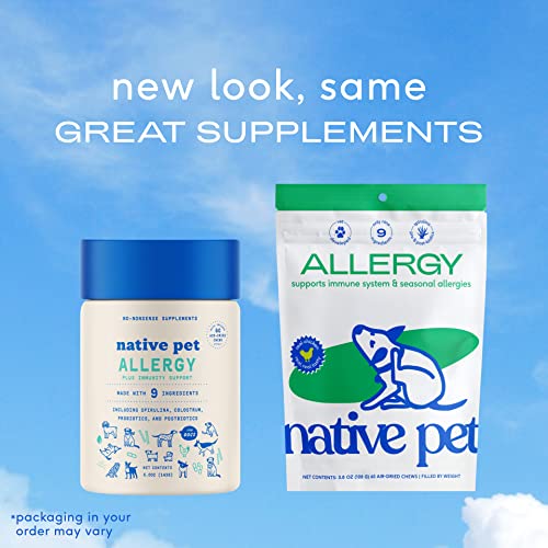 Native Pet Dog Allergy Relief - Natural Allergy Medication For Dog - Probiotics For Dogs Itchy Skin + Colostrum + Spirulina - Clean Label Dog Allergy Chews - Dog Probiotics For Allergies - 60 Chews #TOP1