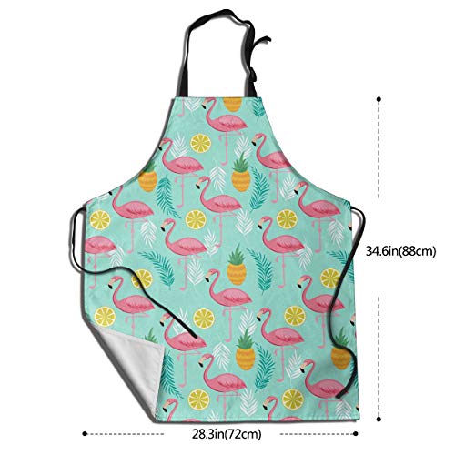 Funindiy Adjustable Bib Apron Waterdrop Resistant For Men Women, Pink Flamingo Pineapples And Exotic Leaves Kitchen Aprons With Extra Long Ties For Cooking, Grill And Baking #TOP3