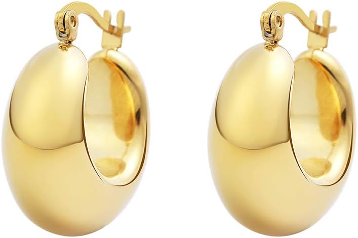 Edforce Stainless Steel Chunky Large Thick Rounded Tube Hoop Earrings