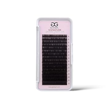 Signature Mink Eyelash Extensions by Glad Lash | J Curl - 0.15 Thickness | 9mm to 14mm Length Options | Individual Single Strands on the Tray | Soft Synthetic Mink | 100% Vegan Lashes 14mm 0.15mm