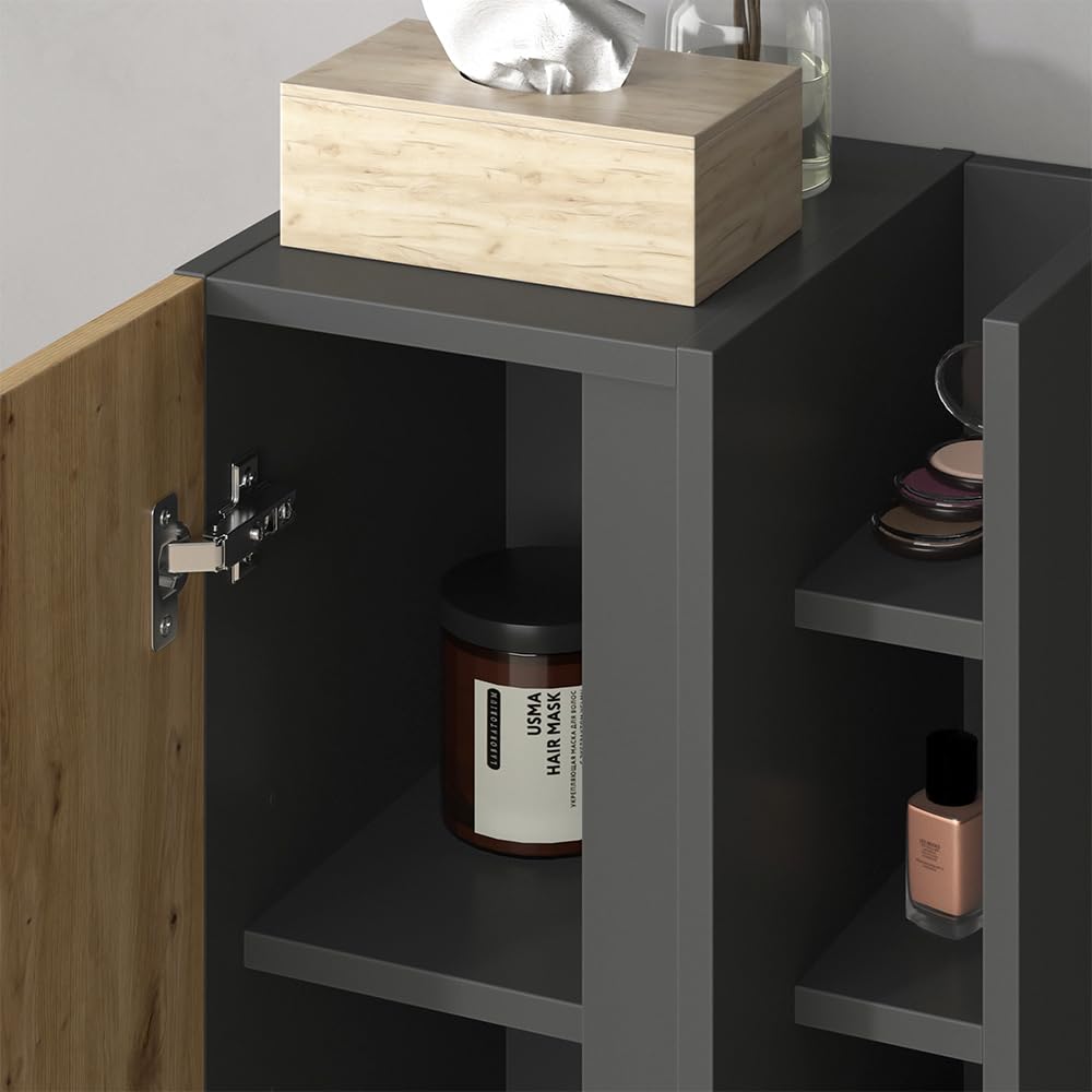 Vicco Badmöbel-Set Edelin, Anthrazit/Artisan, 100 cm, besteht aus Waschbeckenunterschrank, Spiegelschrank, Hochschrank und Midischrank