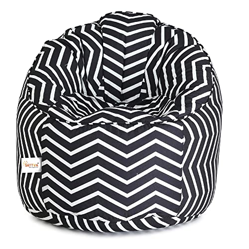Sattva Canvas Sofa Bean Bag Chair Bean Bag For Adults - Big Bean Bag Covers Only (No Filling), Love Sack Bean Bag Oversized, Ultra Soft Zipper, For Dorm & Family Room (Black Zigzag) #TOP3