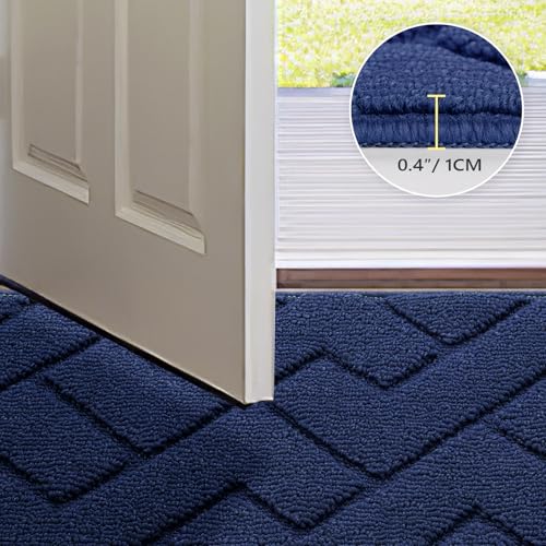 Image of hicorfe Front Door Mat Outside Entrance,32 inchx40 inch Absorbent Muddy Dirt Resist Welcome Door Mats Outdoor Indoor,Stain and Fade Resistant,Non Slip Backing Entry Mat Doormat for Entryway(Navy Blue)