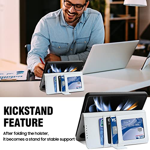 Vizvera For Galaxy Z Fold 4 Wallet Case With Built In S Pen Slot, Fold 4 Phone Case With 3 Card Holder [Rfid Blocking] Fold 4 Phone Case Shockproof Full-Body Protective Cover(2022)-White #TOP6