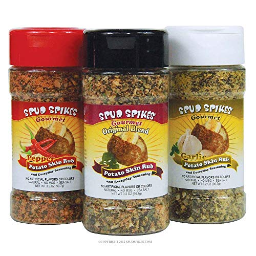 Spud Spikes Gourmet Everyday Seasonings and Rubs Pack, (Original, Pepper, and Garlic), 3