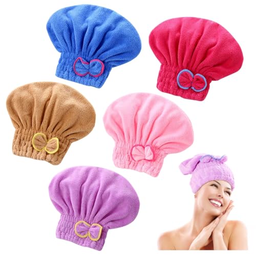 AWAVM Hair Towel Wrap,Rapid Drying Hair Towel,Microfibre Towel Super Absorbent Anti Frizz Dry Hair Hat for Women and Girls Drying Hair (5PCS)