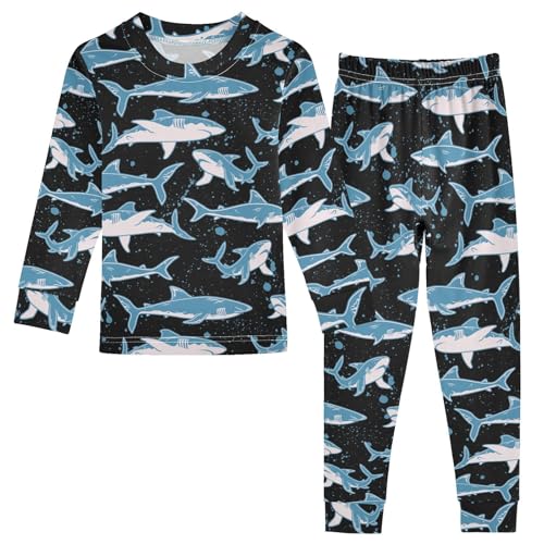 JHKKU Shark Pajamas Set Cotton 2 Piece Soft Comfy Pjs Long Sleeve Lounge Sleepwear 8Y