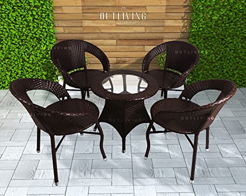 Outdoor Wicker Dining Chairs Set of 4: Stylish Patio Comfort Essentials 9 OUTLIVING Rattan & Wicker Garden Patio Seating Chair And Table Set Balcony Outdoor Furniture With 1 Tables And 4 Chair Set (Brown), 61 CM, 61 CM, 56 Cm