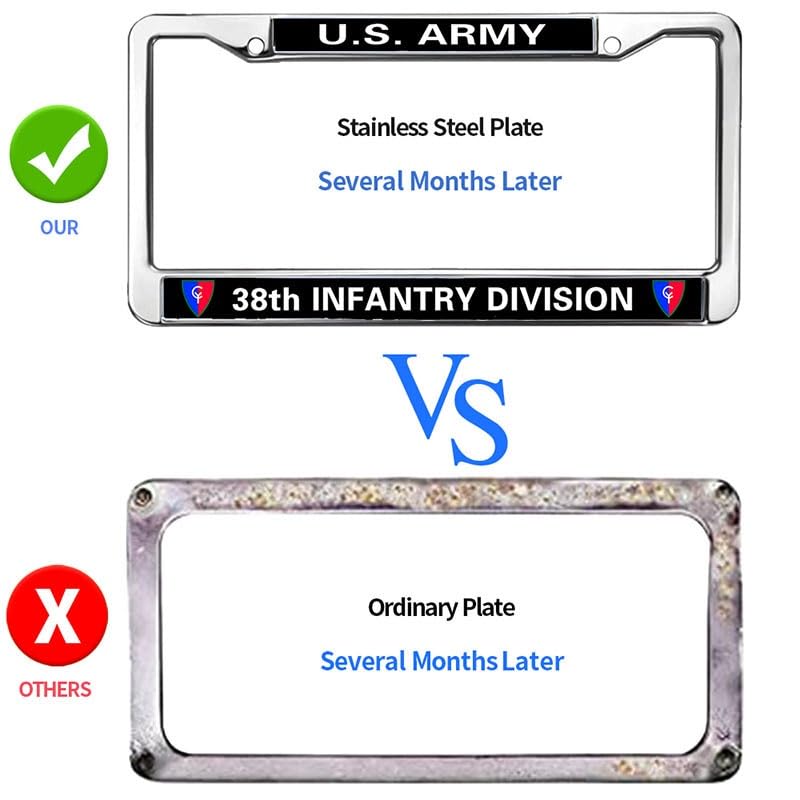 Image of US Army 38th Infantry Division License Plate Frame, Metal Auto Tag Holder | Celebrate military history with this durable metal 38th Infantry Division license plate frame, weather-resistant.