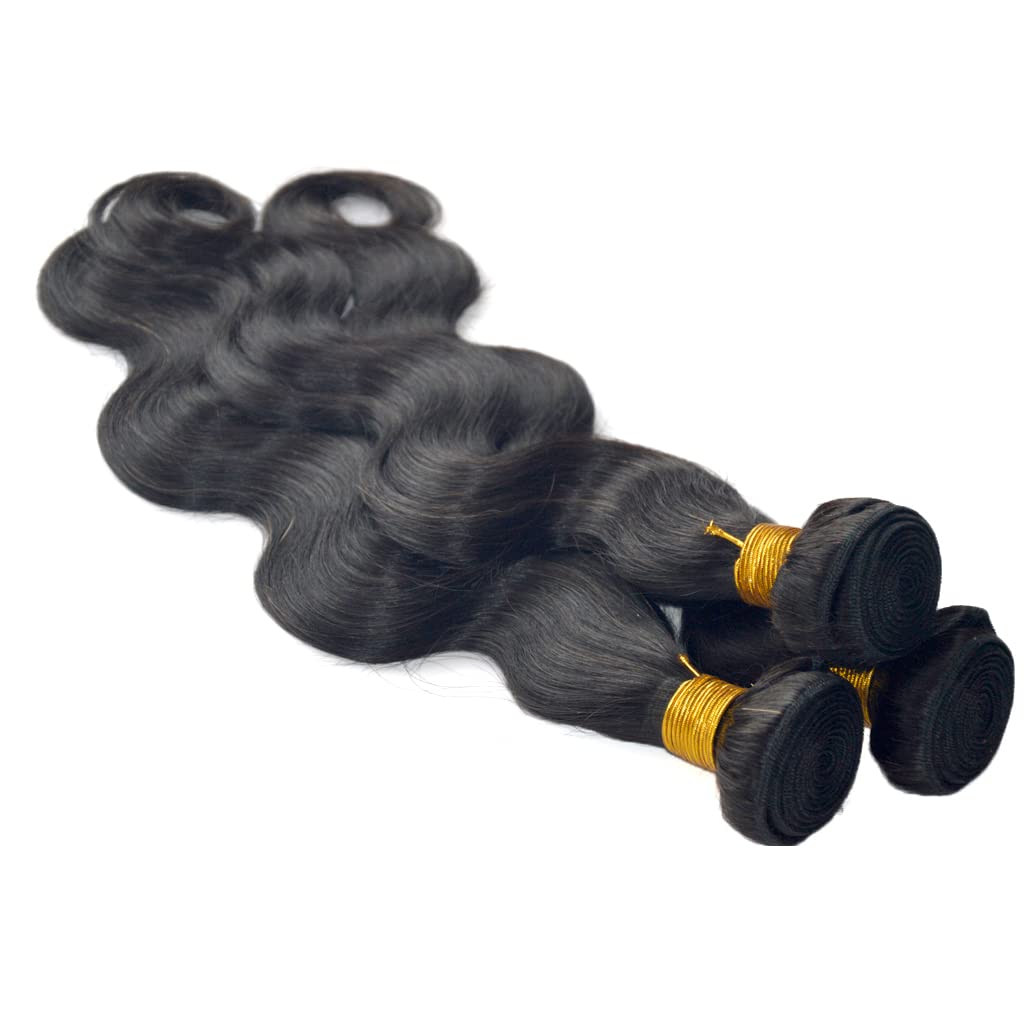Brazilian Wavy Hair 3 Bundles Black Remy Human Hair Extensions Machine Weft Brazilian Virgin Hair Body Wave 3 Pack 300 Grams (22 22 24 Inches)