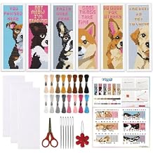 ORIGACH 6 Set Dog Cross Stitch Bookmark Kit for Beginner with Backing Felt Floss Instructions DIY Stamped Embroidery Bookmark Kit for Adults, Book Lovers