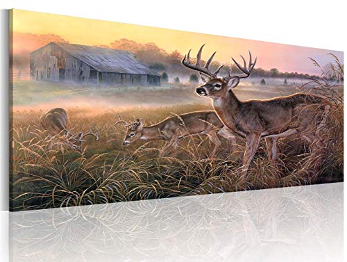 Arthome520 Yellow Animal Deer Home Decor Wildlife Canvas Print Painting Wall Art Golden Fall Landscape Picture Living Dining Room Modern Framed Panel Piece (20''X40'') #TOP1