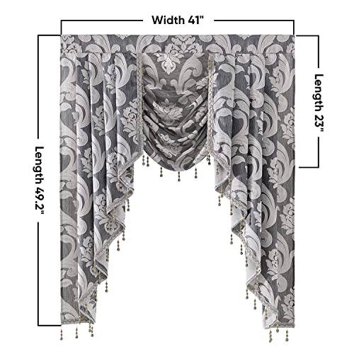 NAPEARL Grey Valances for Windows, Decorative Living Room Valances and Swags, Jacquard Kitchen Valance Curtains for Windows, Rod Pocket Top Window Treatments Valance (41-Inch Wide, 1 Panel)