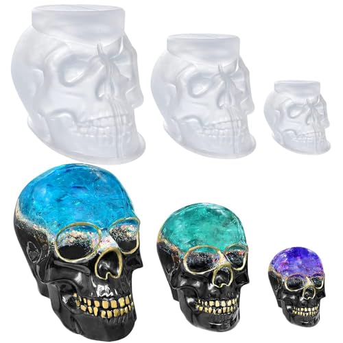 3 Stück totenkopf silikonform，3D Groß Totenkopf Silikonform,Totenkopf Epoxidharz Formen,halloween skull mold,DIY Dekoration für Haus Basteln, Halloween Party, Heimtextilien Dekoration für Haus，Kerze