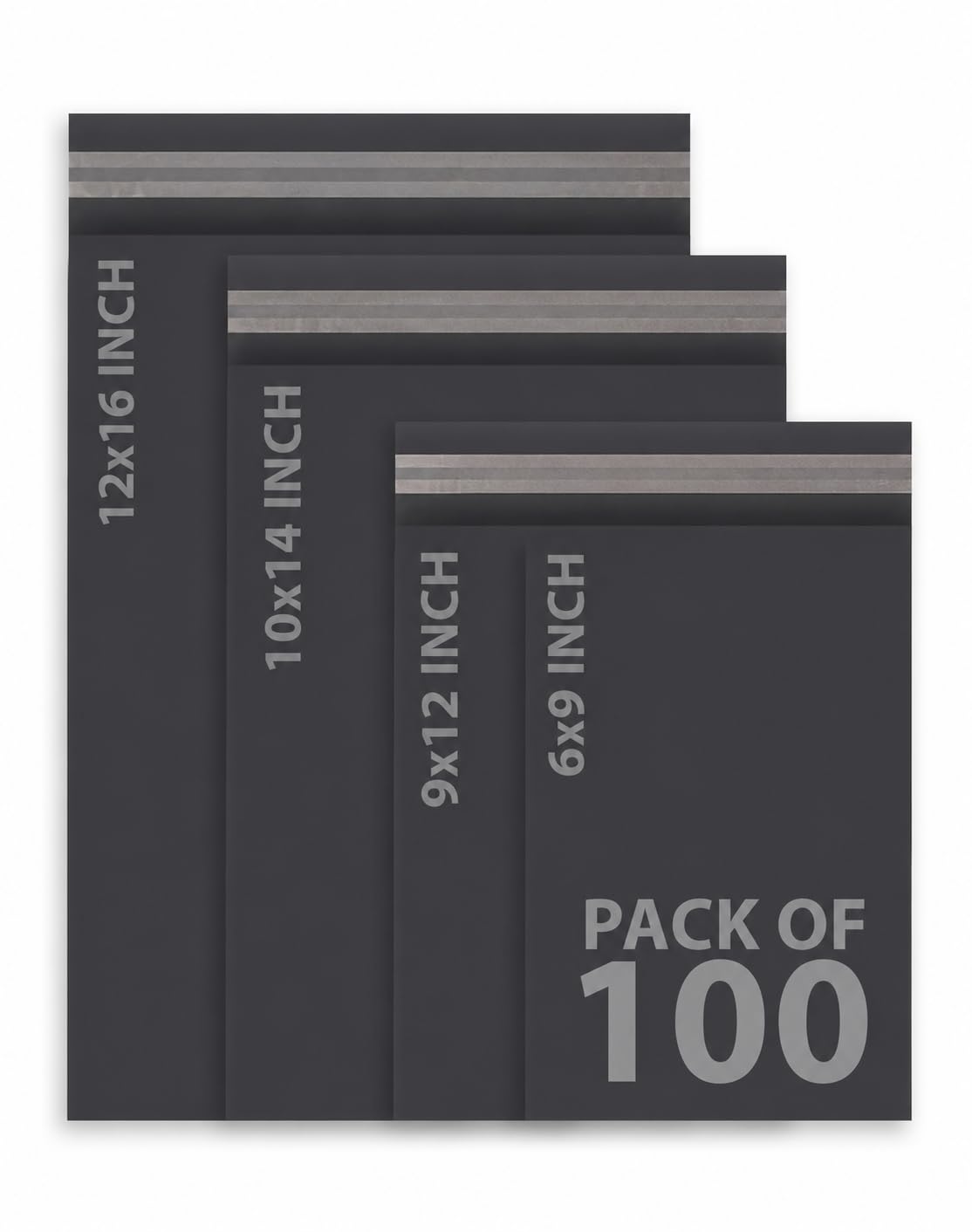 SAYBIO Lot de 100 sacs à colis gris de tailles mixtes, 4 tailles, 25 de chaque, pour vêtements, envoi, emballage et expédition petits, moyens à grands – Sacs postaux flexibles indéchirables avec