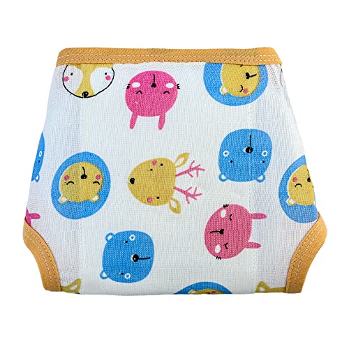 Image of Pom Pom Sweethearts Washable Reusable Printed Welcro Self Fastener Cotton Muslin Nappy, Langot For New Born Baby - Pack of 5 (Animal Face Print 1-3 Months)