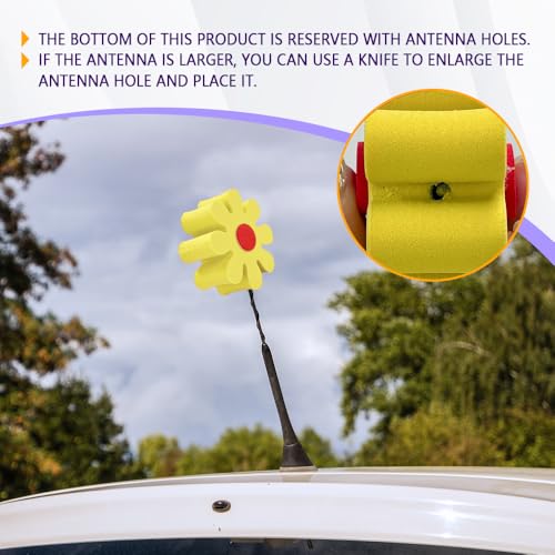 Surosha Daisy Car Antenna Topper, Car Antenna Decoration, Vehicle Roof Toppers Cute Daisy Aerial Ball Dashboard Accessory, Auto Accessories Decoration Roof Aerial Foam Ball for Women Men (Yellow) - Thumbnail 5