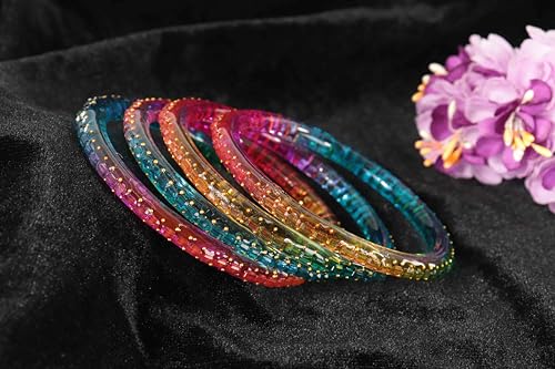 Image of NMII Glass Golden Zircon Stone & Kundan Beads Kada Set For Women & Girls | Fancy Design Kada Bangles | Traditional Look Kangan | Glass Bangles For Women Wedding, Party, Function, Daily use