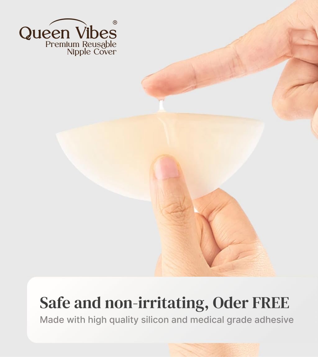 QueenVibes Reusable Silicon Nipple Cover, UltraThin Adhesive Breast Covers, Bra Pad, Invisible Pasties No Show Bra (Size 1 (A-C Cups), Coco Brown), with Travel Case
